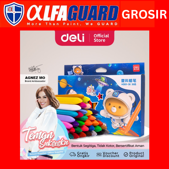 

Deli Plastic Crayon / Krayon Plastik 12/24/36 Tidak mengotori tangan ergonomis tidak beracun HE901