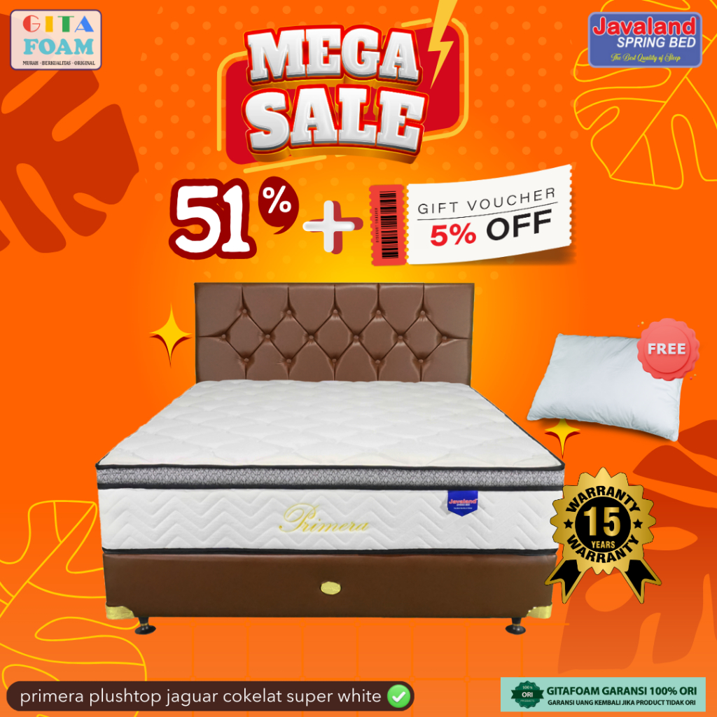 TERMURAH SPRINGBED PRIMERA PLUSHTOP SUPER WHITE JAGUAR COKELAT [JAVALAND] Garansi 15 tahun