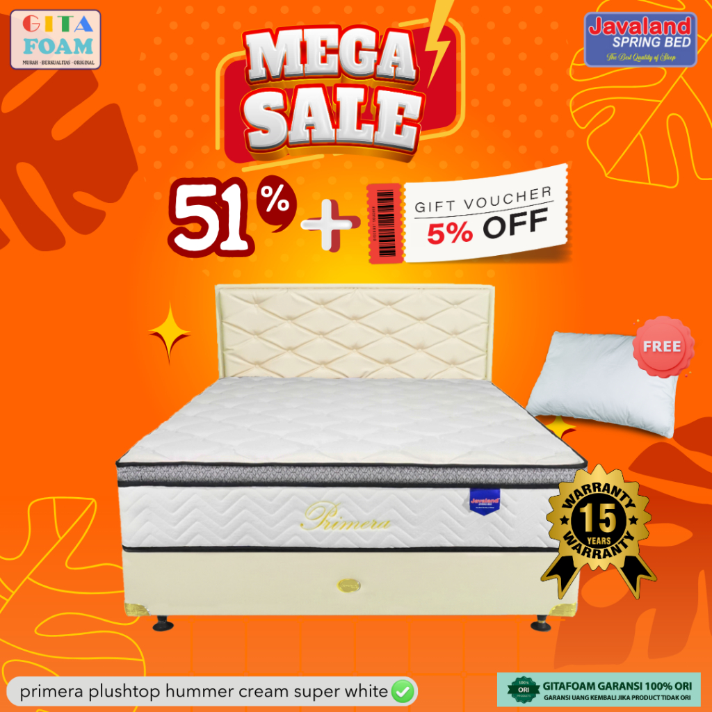 TERMURAH SPRINGBED PRIMERA PLUSHTOP SUPER WHITE HUMMER [JAVALAND] Garansi 15 tahun
