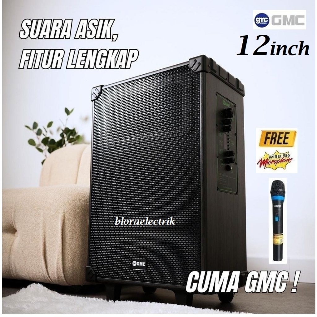 Speaker Portable GMC 883M Speaker Bluetooth 12 Inch Free Mic Wireless