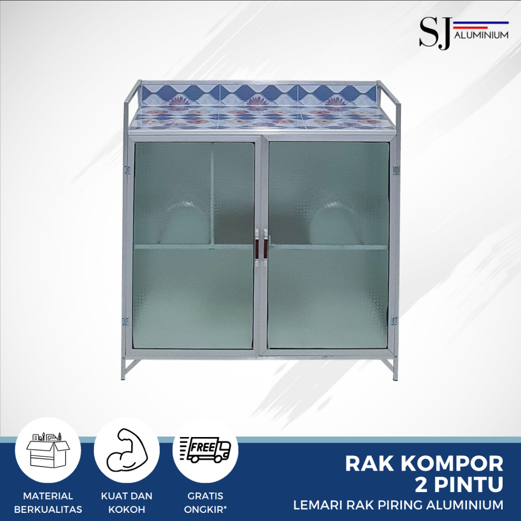 SJA - Rak Piring / Lemari Piring / Rak Dapur Kaca Aluminium - Kompor 2 Pintu