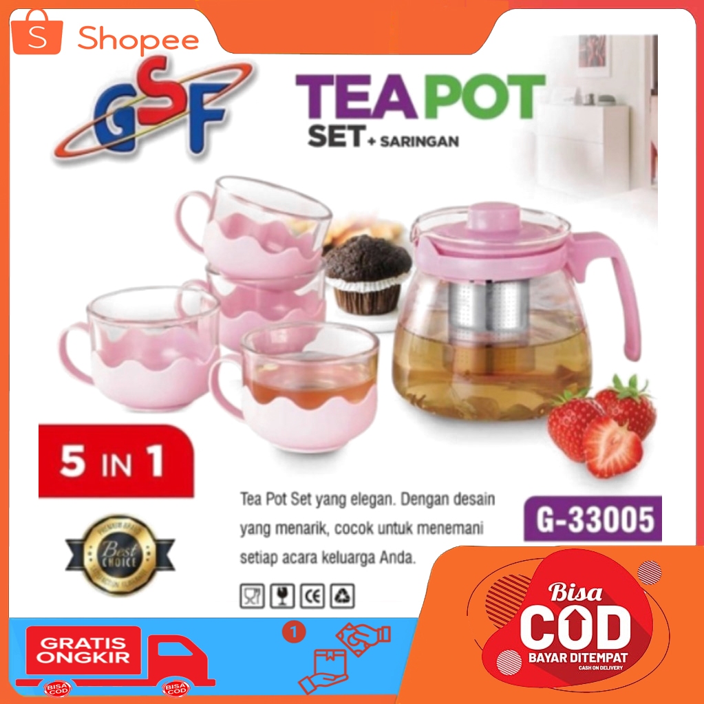 TEAPOT SET SARING/teko teh saring set 5in1 GSF G-33005