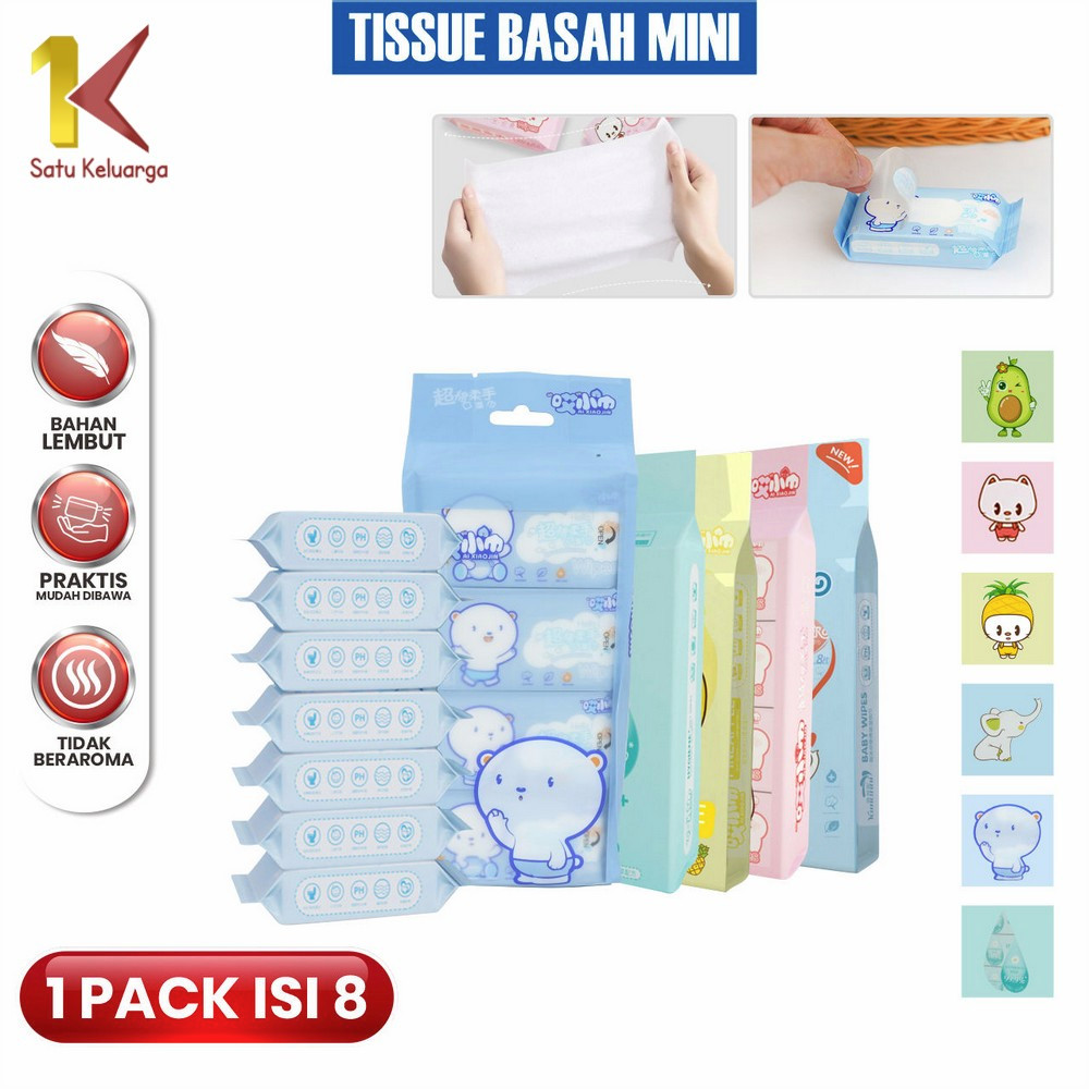 Satu Keluarga Tissue Basah Mini Karakter Travel 8IN1 C949 Tissue Basah Travel 1Pack Isi 8PCS / Tisue