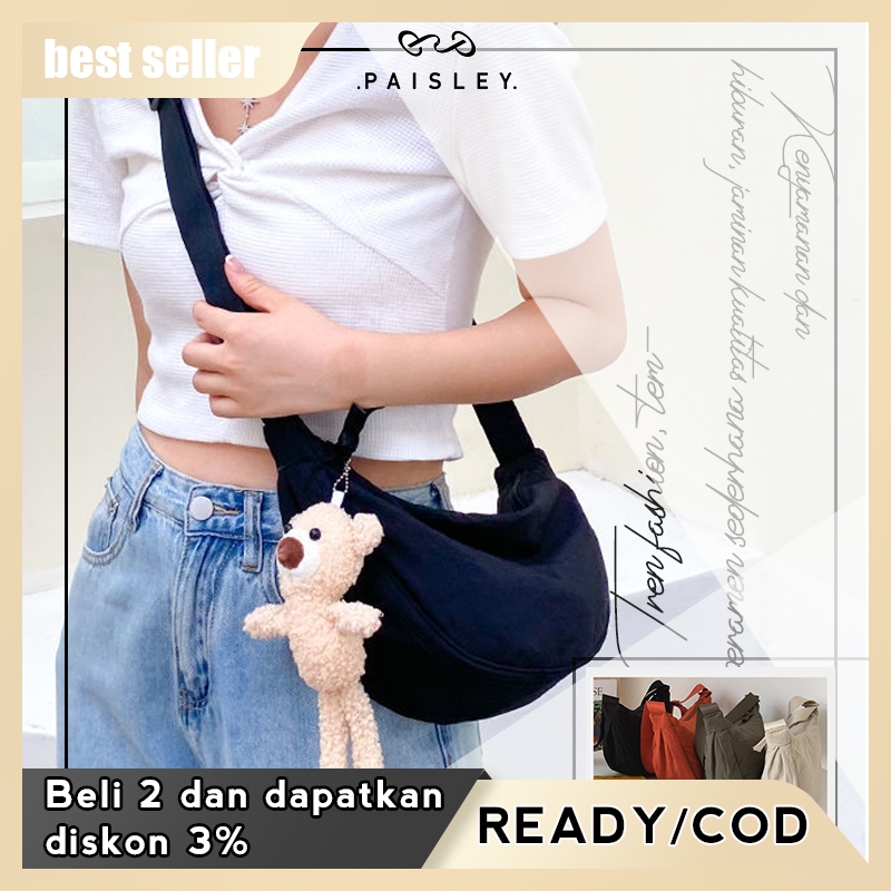 【READY】Tas Selempang Wanita Nilon Pangsit Tas Pangsit Mode Kasual Ransel Bahu Warna Murni Tas Pingga