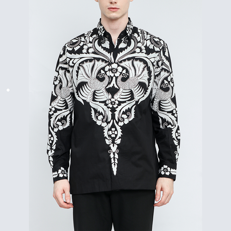 Batik Simonet Motif Benteng Raja Atasan Kemeja Baju Batik Pekalongan Premium Katun Hitam Putih XXL X