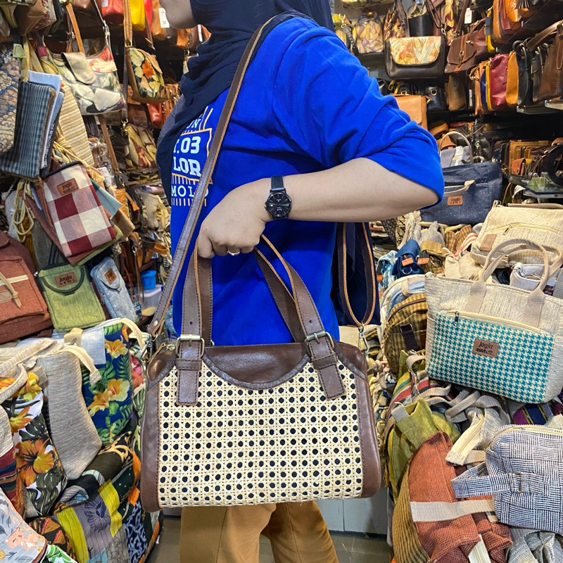 tas rotan mix kulit sapi asli model speedy 3 ruang termurah by moje jogja