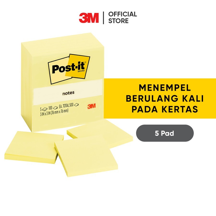 

3M Post It 5 PADS Sticky Notes 654-5CY BN 76mmx76mm