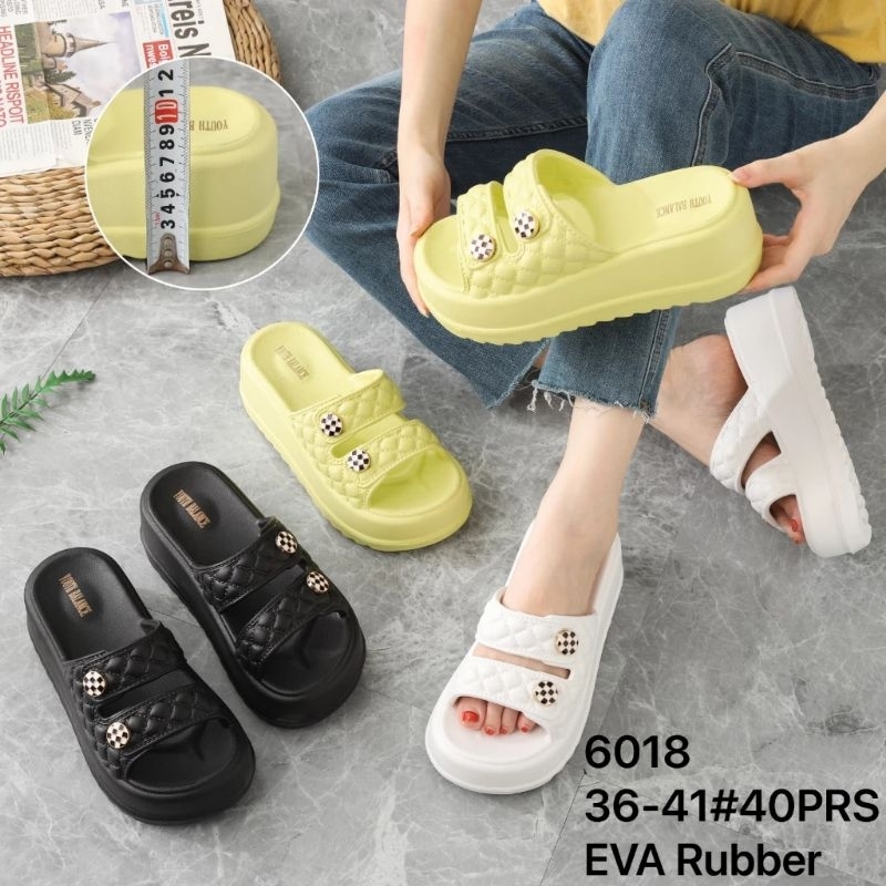 Sandal Slop Wedges Karet Jelly Wanita Import Balance Hak Tinggi 6018