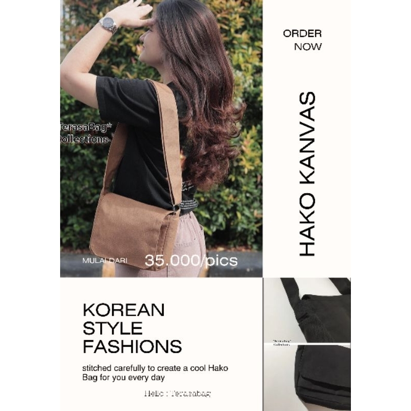 Tas selempang Kanvas Hako/Tas pria&wanita terbaik/Mudah dan simple ruang besar muat hp dll