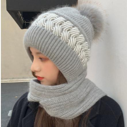Topi Kupluk & Syal Hijab Winter Wanita Tebal Hangat Rajut Wool Beanie Hat