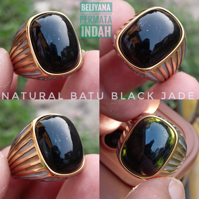 Cincin batu giok hitam black Jade asli 100%ori