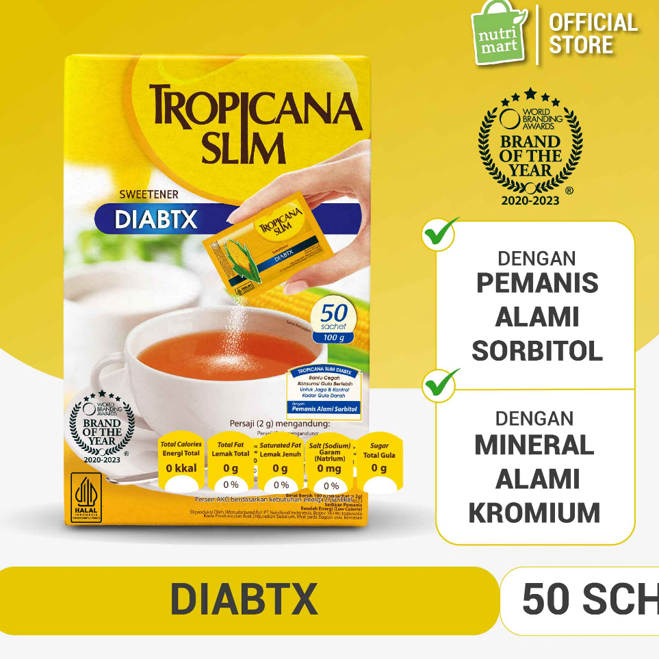 

Baru Tropicana Slim Sweetener Diabtx 50 Sachet - Pemanis untuk Diabetesi Stok Banyak