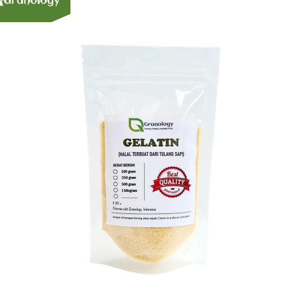 

Terlaris Gelatin Bubuk Halal Premium Import (100 gram) by Granology