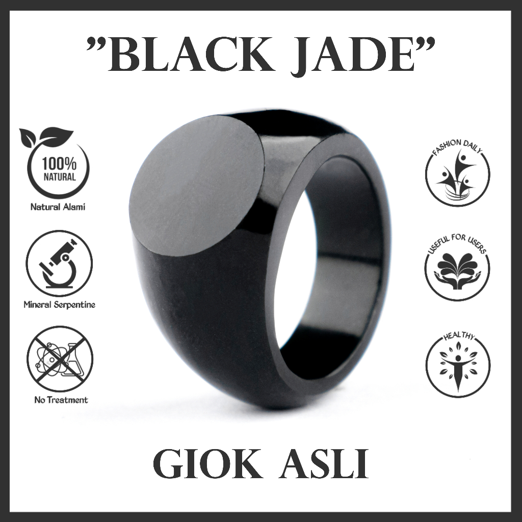 Cincin Giok Asli Black Jade Natural Ring Hitam Pria Kesehatan Healty