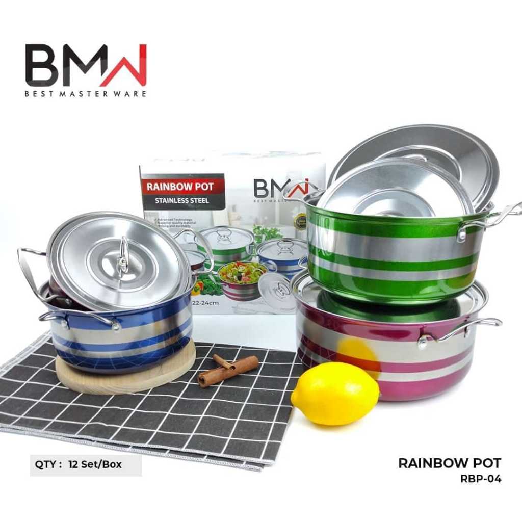 Cod / Panci pelangi / Panci set rainbow stainless / Bmw panci set 4 in 1 warna / Panci stainless ste