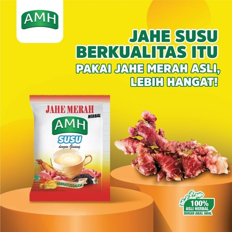 

Jahe Merah AMH Susu per 10 sachet kemasan terbaru ( 1 renceng ) | Susu Jahe plus Habbatussauda plus Ginseng