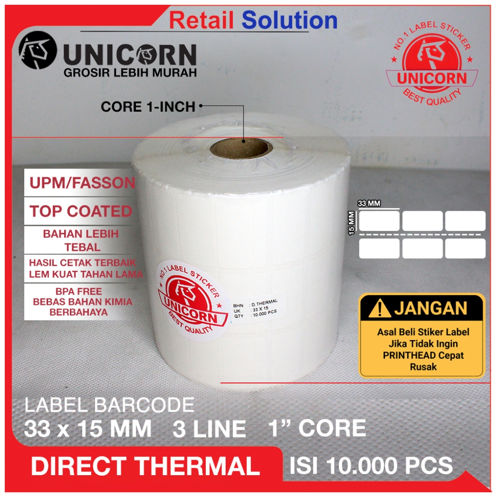 

Stiker Label Barcode Thermal 33x15 mm / 33 x 15 mm / 33x15mm isi 10000