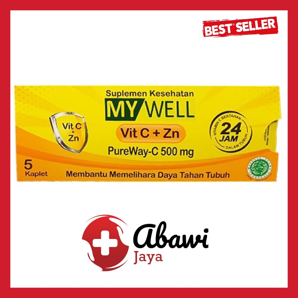 [AB] Mywell Vitamin C + Zn 5 Kaplet /  MY WELL VIT C + ZN PUREWAY-C 500 MG AMPLOP STRIP 5 KAPLET