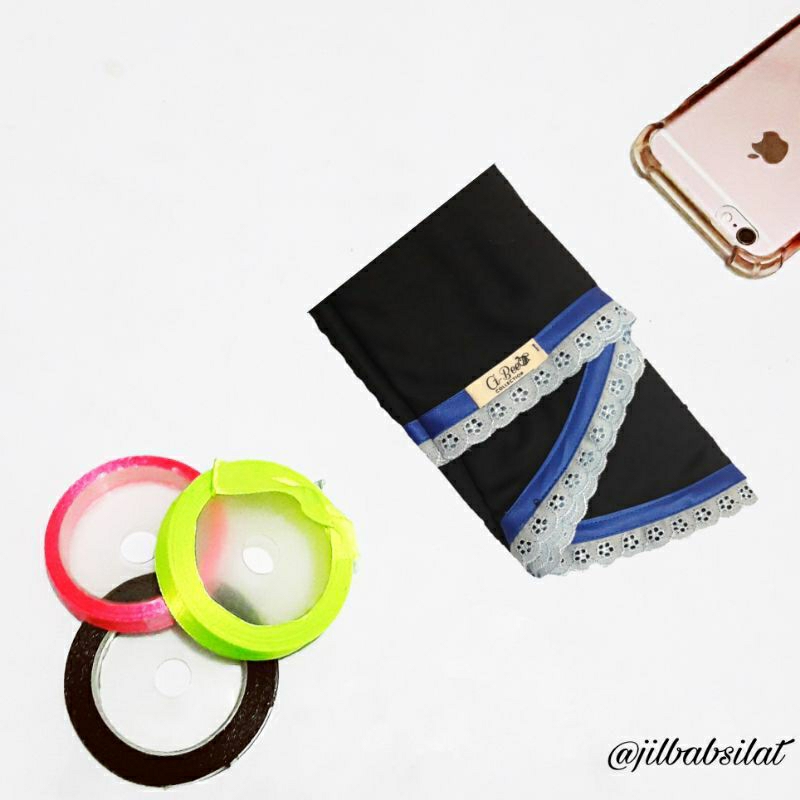 JILBAB SILAT HITAM PREMIUM PITA BIREL LIS BIRU BENHUR