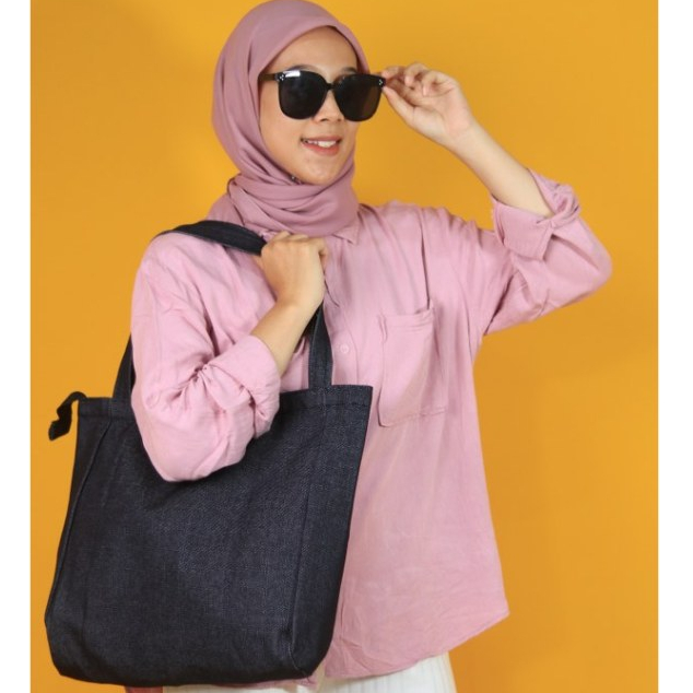 (RESLETING) Tas Totebag Polos Tas Jinjing Tas Kuliah Tas Tote Sekolah Wanita SPNB Nudie BlueJeans