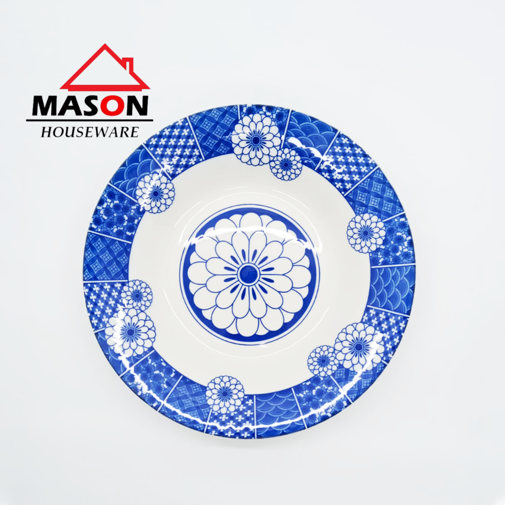 PIRING KERAMIK /PIRING MAKAN CEKUNG / PIRING MOTIF BUNGA BIRU UKURAN  9 INCH