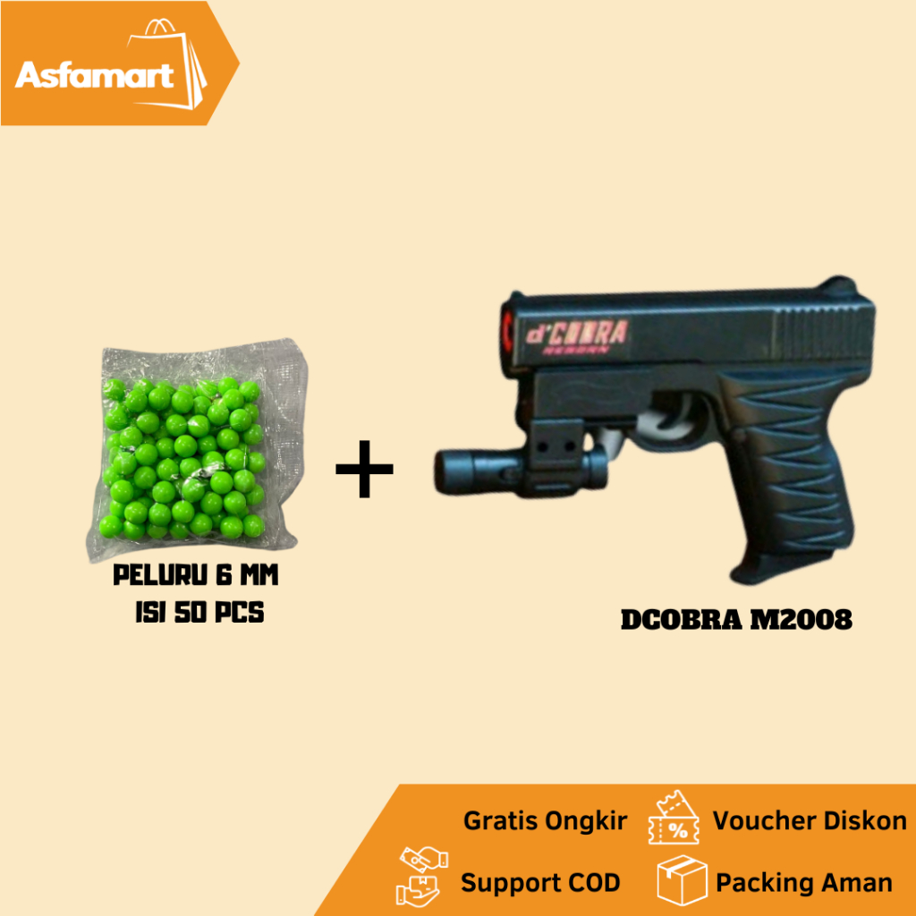 Mainan Pistol Dcobra Reborn M2000 Laser + Free Peluru isi 50 pcs