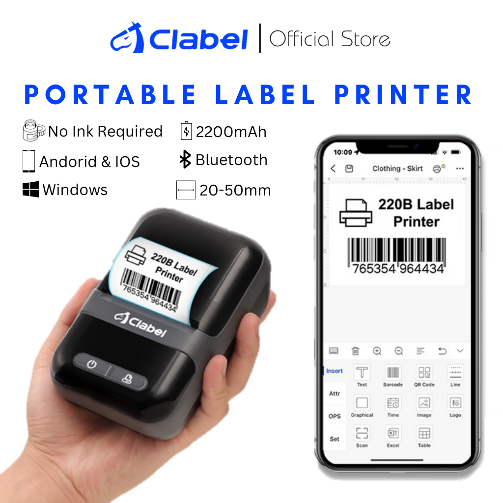 Printer Portable Wireless Bluetooth Buat Label Stiker Harga Makanan Produk - CLABEL 220B
