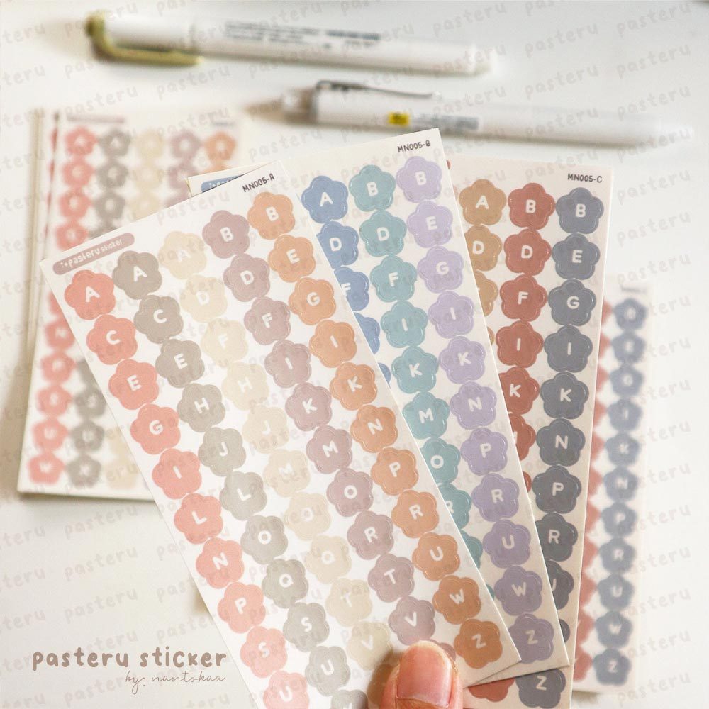 PASTERU STICKER Mini Alphabet  Flower Sticker Sheet / Stiker Jurnal Huruf