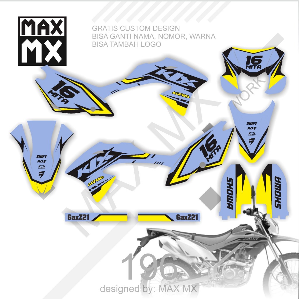 Decal klx bf  motif warna ungu list kuning stiker motor body bf sticker striping dekal klx bf D-A3-1