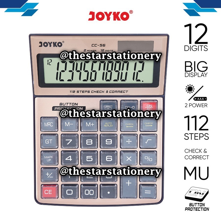 

(1 Biji) GROSIR Kalkulator Joyko CC-56 12 Digits Check Correct / Calculator Joyko CC56 12 Digits / Joyko CC 56