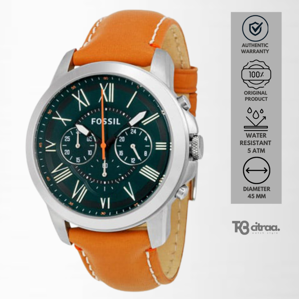 jam tangan fashion pria fossil men grant analog strap kulit cowok chronograph brown leather water resistant casual elegant original FS4918