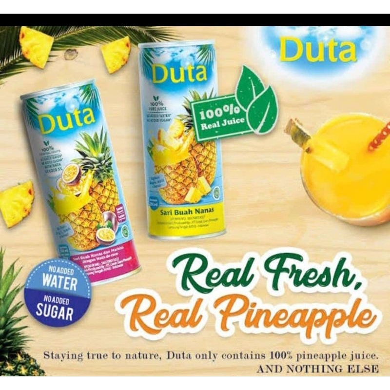 

DUTA Minuman Sari Buah 250ml (SATUAN) / Sari buah nanas 100% pure juice / Sari buah nanas dan markisa dengan nata de coco