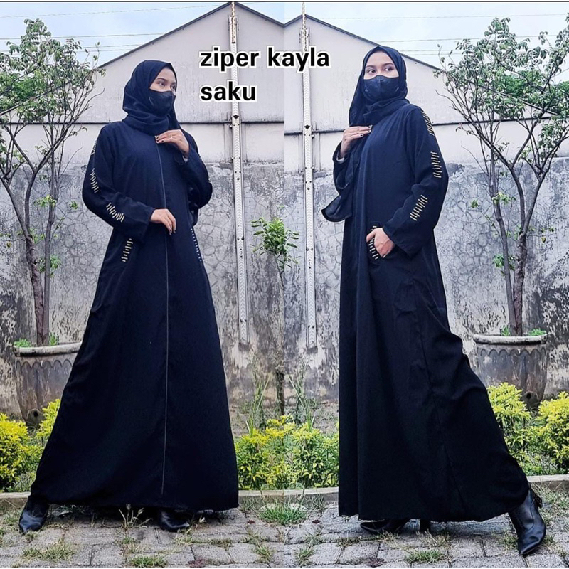 Abaya Ziper Kayla Bordir Gamis Arab Dress Hitam