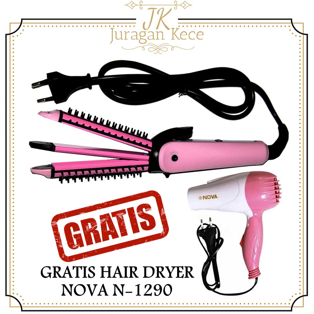PROMO Catok Nova 3 IN 1 NHC-8890 Alat Catokan Pelurus Dan Keriting + GRATIS Hair Dryer Nova N-1290 Pengering Rambut Hair Drayer