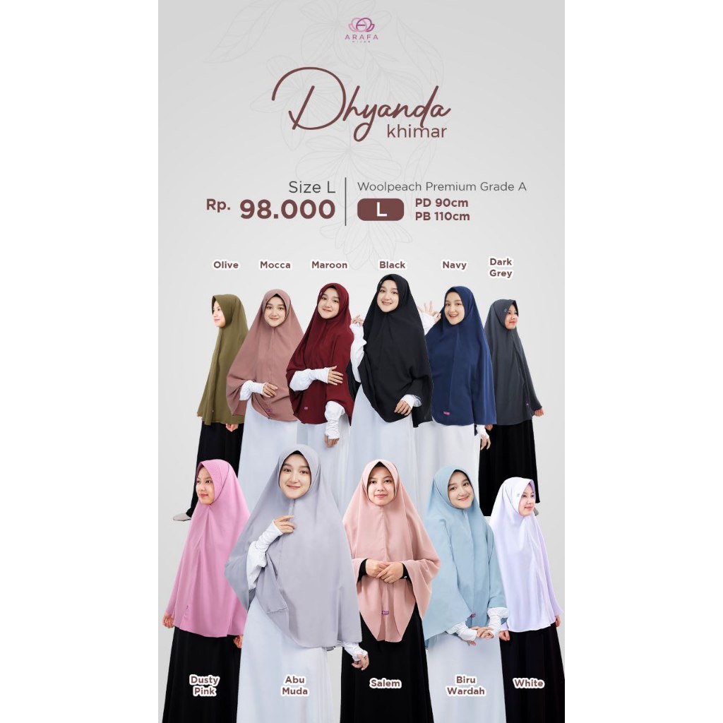 Arafa Hijab - Khimar Dhyanda L | Wolfis Premium | Pet Antem | Jilbab Kerudung Syari
