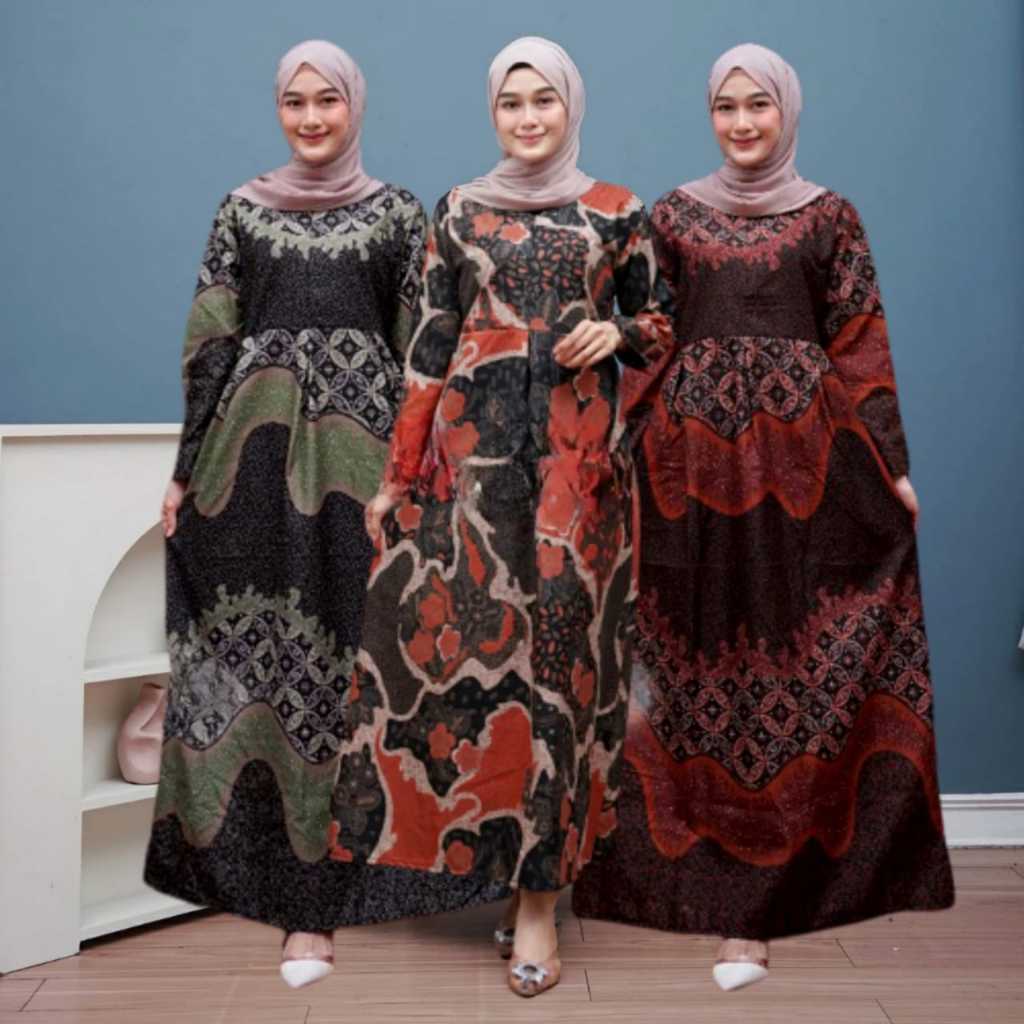 Gamis Batik (COD) MANGGAR Gamis Batik Modern Pesta Model Terbaru Motif Pulau Standar Jumbo