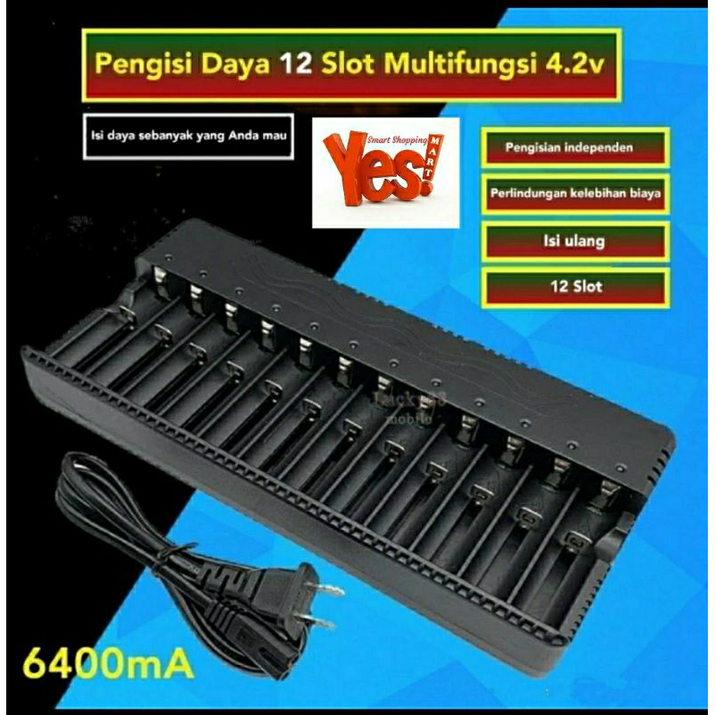 Smart Charger 12 Slot untuk Batre Recas AA AAA 16340 14500 18650