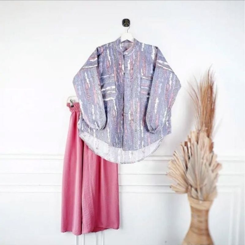 BAHAN BAGUS ONE SET WANITA TIARA TUNIK CELANA CRINGKLE