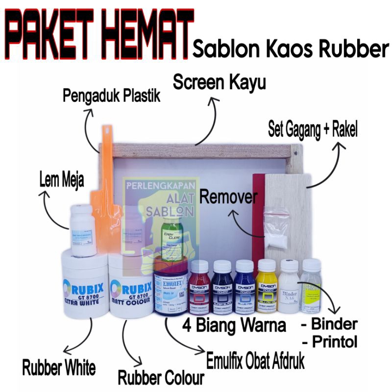 PAKET PEMULA ALAT SABLON KAOS TINTA RUBBER