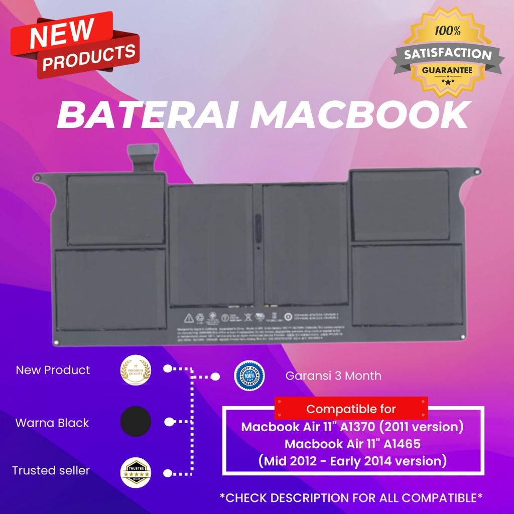 Baterai Macbook Air A1465 A1495 Apple 11Inch 2012 2013