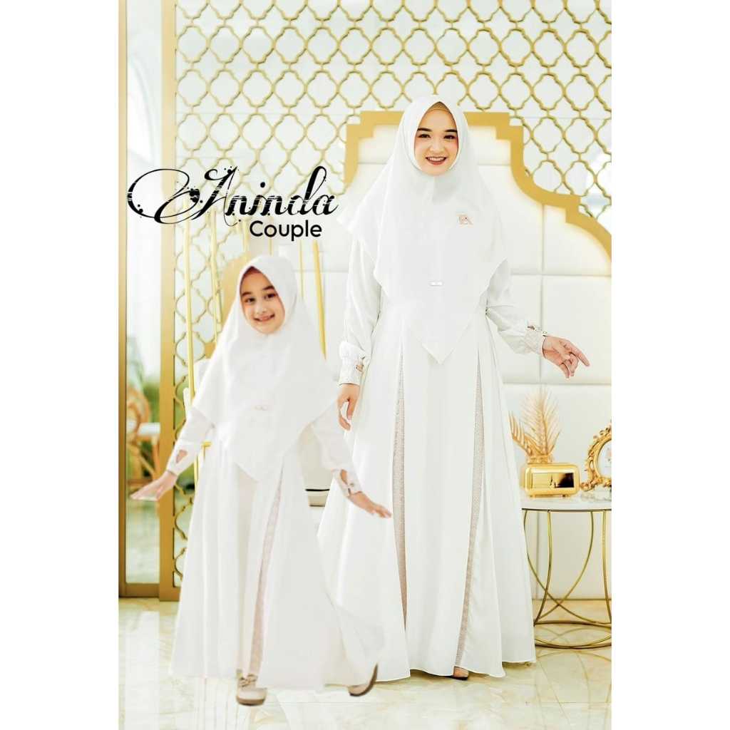 BAJU SYARI COUPLE MOM AND KIDS + HIJAB / BISA ORDER TERPISAH / Busui Friendly / muslimah warna putih