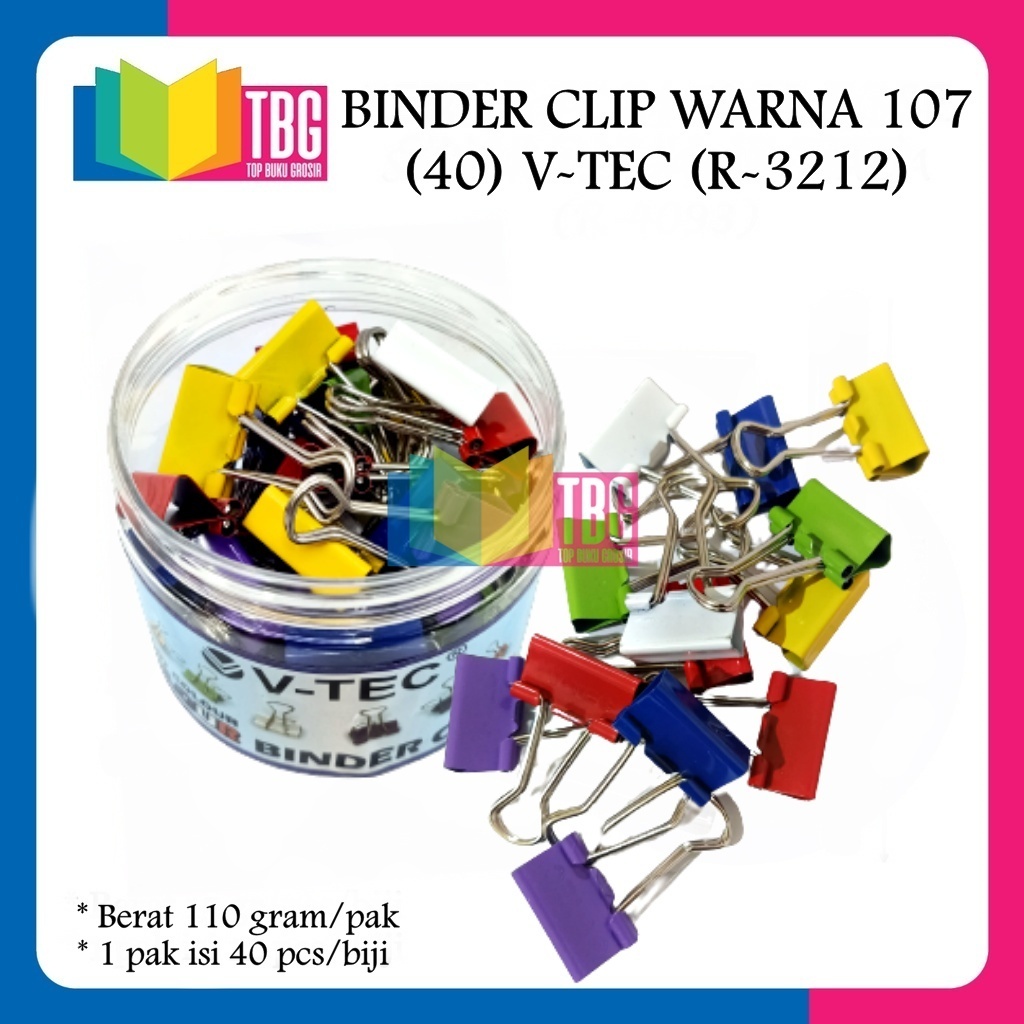

1 POT BINDER CLIP WARNA 107 (40) V-TEC KLIP PENJEPIT KERTAS WARNA-WARNI (R-3212)