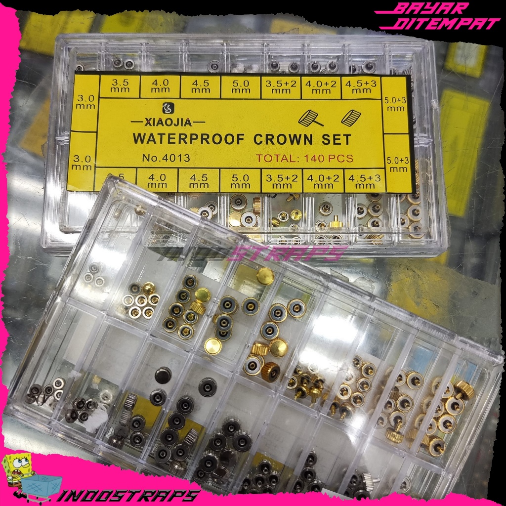 KNOP CROWN JAM TANGAN PAKET LENGKAP 1 BOX  ISI 140 PCS WATERPROOF