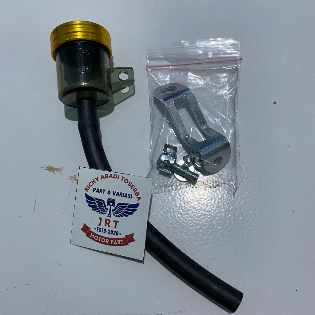 TABUNG MINYAK REM SMOKE KECIL TUTUP GOLD DEPAN BELAKANG SET BRAKET UNIVERSAL