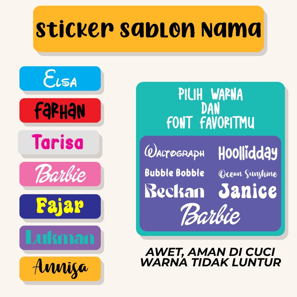 

Custom Sablon Sticker Label Nama Kain 1 Pack Isi 50pcs 30pcs 1pcs