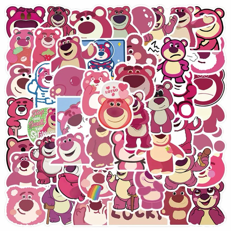 

Ready 50pcs Sticker Lotso Toy Story | Stiker Lotso Beruang Pink Tahan Air