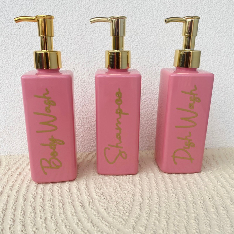 Botol Refill Pump 250ml PINK KOTAK PUMP LUXURY GOLD free Stiker Cutting