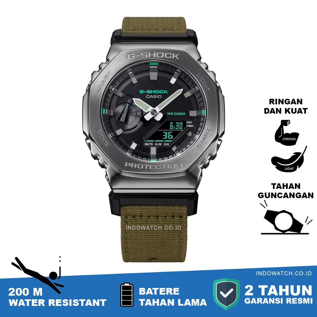 Casio GM-2100CB-3A Metal Bezel Tali Kanvas GARANSI RESMI