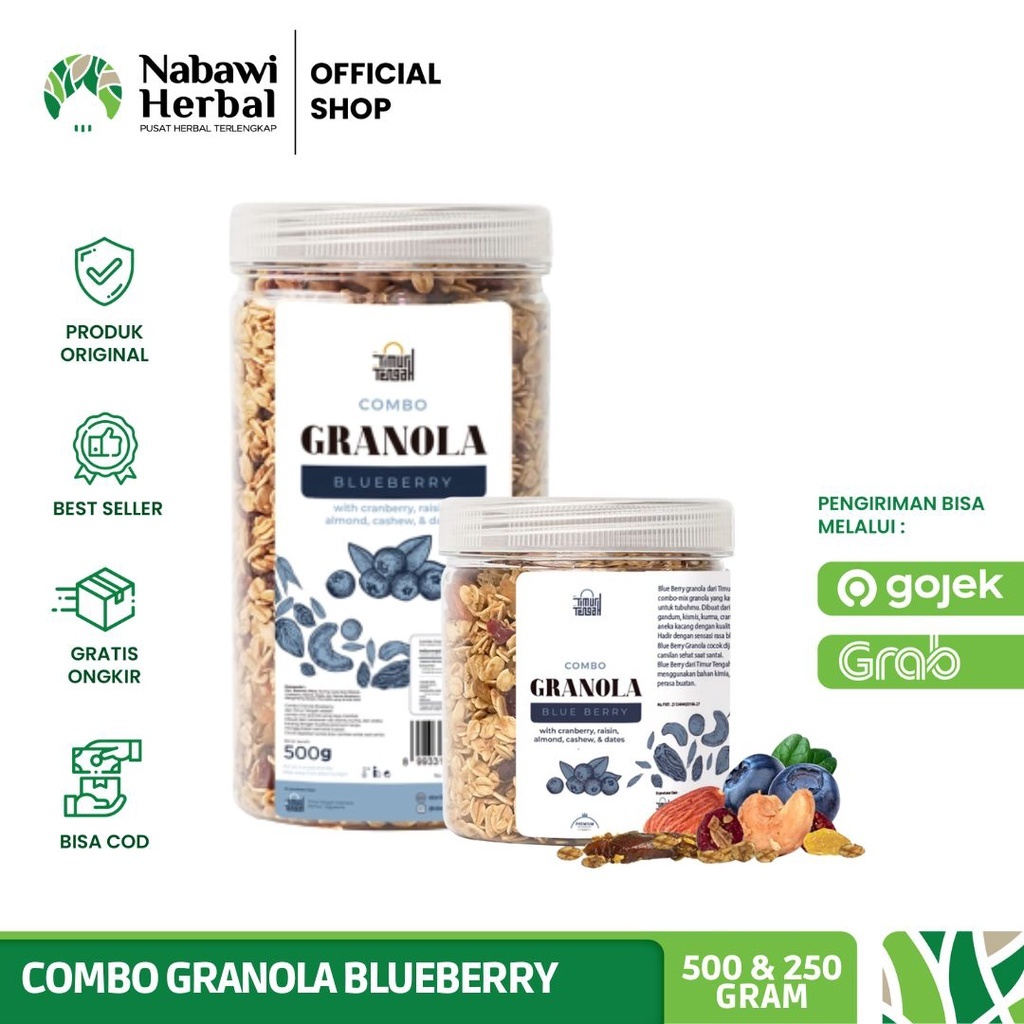

Granola Blueberry 500gr dan 250gr Timur Tengah