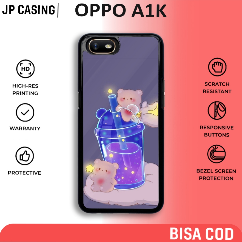 case oppo a1k terbaru motif aesthetic cute bear 07 style desain keren lucu casing cowok cewek hp mew